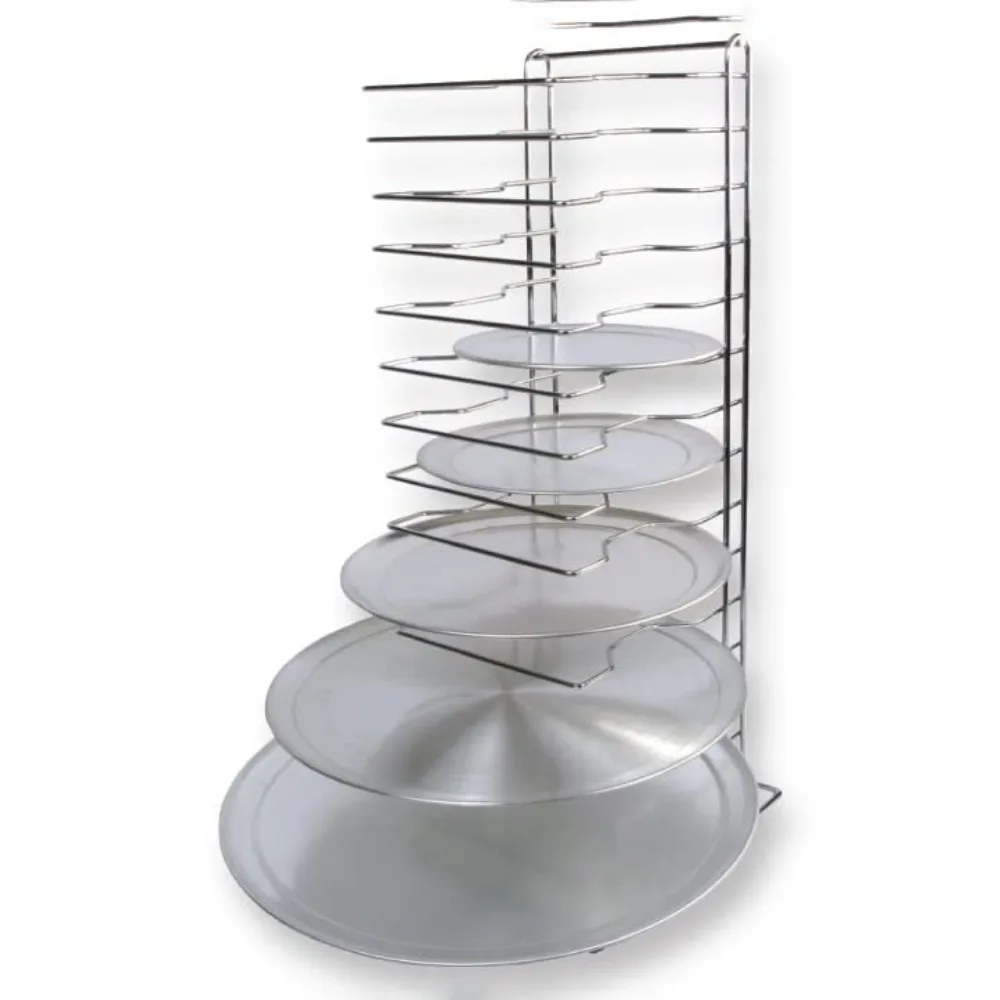 15-Slot Aluminum Pizza Pan Rack for Commercial Kitchens, Durable & Space-Saving Baking Organizer