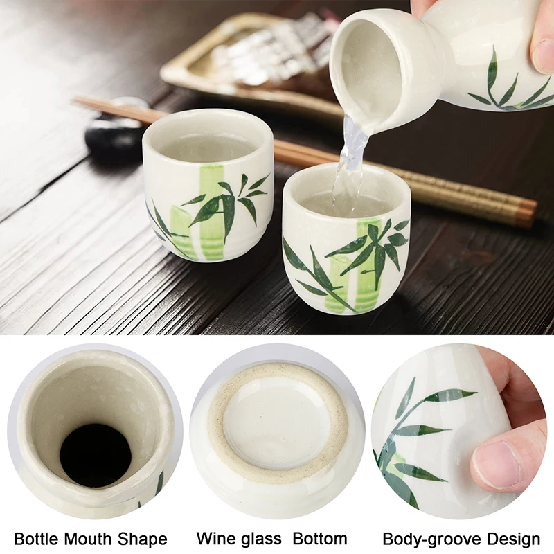 Juego de botellas de Sake japonés de 5 piezas, juego de ollas de cerámica de bambú tradicional para el hogar, accesorios para beber