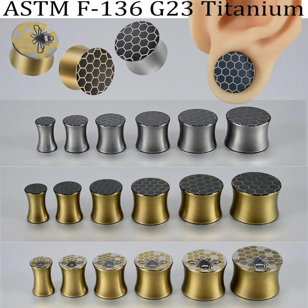 Patrón de panal con túnel y tapones para oreja de abeja, aleación de titanio, expansión de cintura, calibre de oreja, Piercing reforzado, sillín, 1/2 Uds.