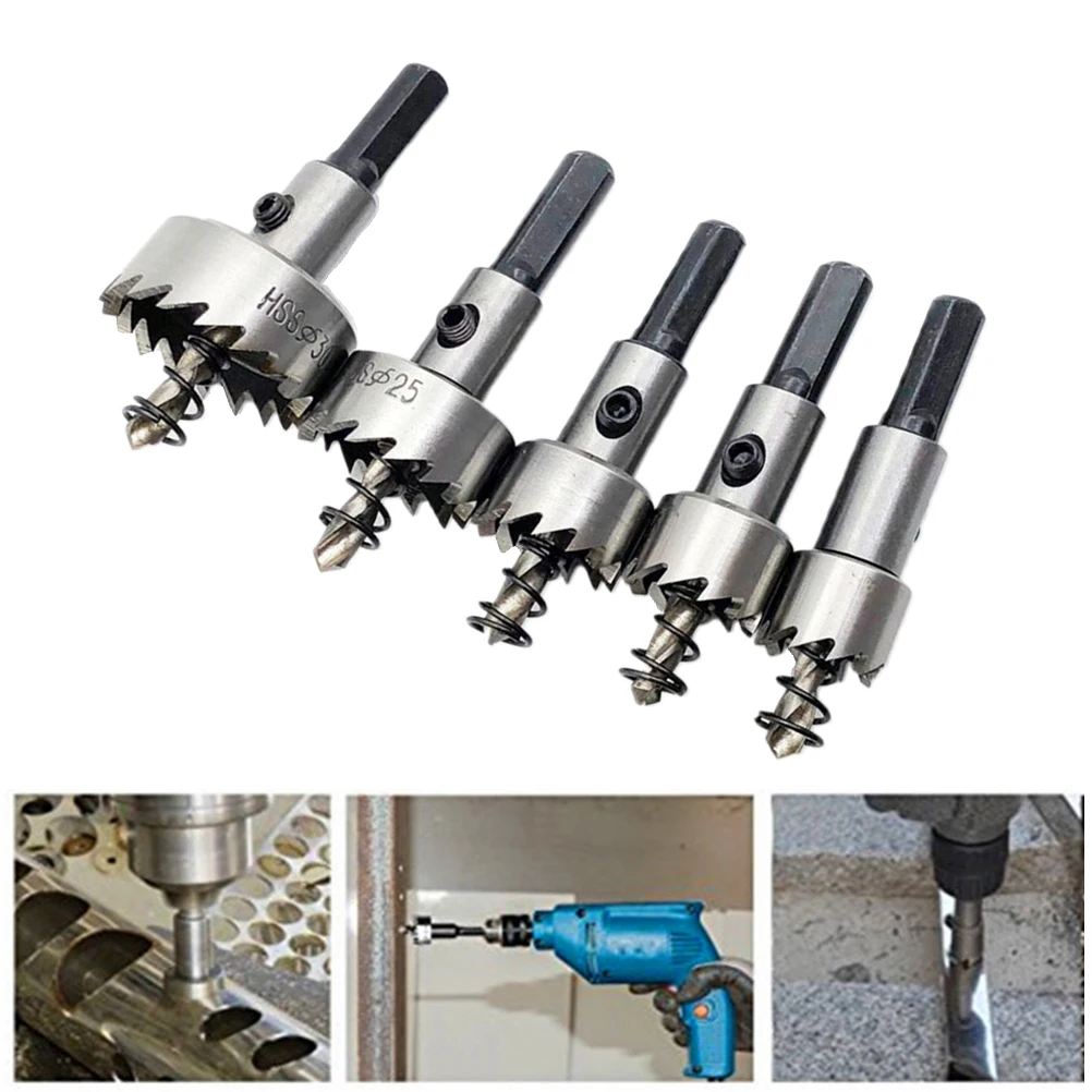 

5pcs 16-30Mm Hss High Speed Steel Drill Bit Set Tungsten Coated For Wood Plastic Metal Alloy Drilling Hole Kit Sawtooth Design