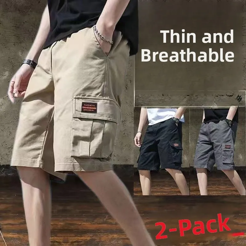 

Men's Summer Thin Workwear orts Casual Loose Hong Kong Sle Large Size Five-Quarter Pants Breathable Straight Leg Pants