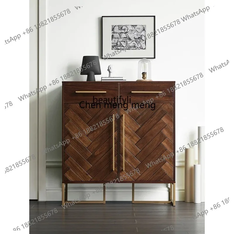 

LHY26 ss zq Mild Luxury Retro Nordic Solid Wood Shoe Cabinet Multi-Functional Hall Cabinet Mid-Ancient Double-Door Hallway Locke
