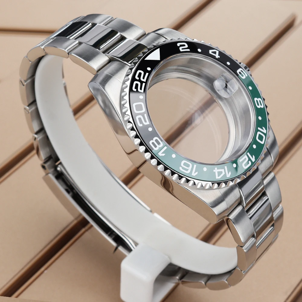 Silver 40MM Watch Case NH35 Sapphire Glass For YACHT-MASTER NH35 NH36 NH34 Miyota 8215 ETA 2824 Watch Case Movt Watchbands Parts