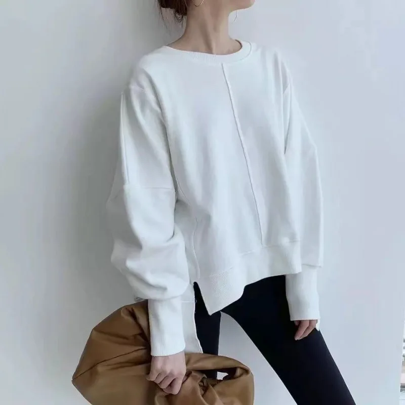 Japanese and Korean style ins women's Pullover Top neck front short back long sweater coat 2021 autumn and winter new style