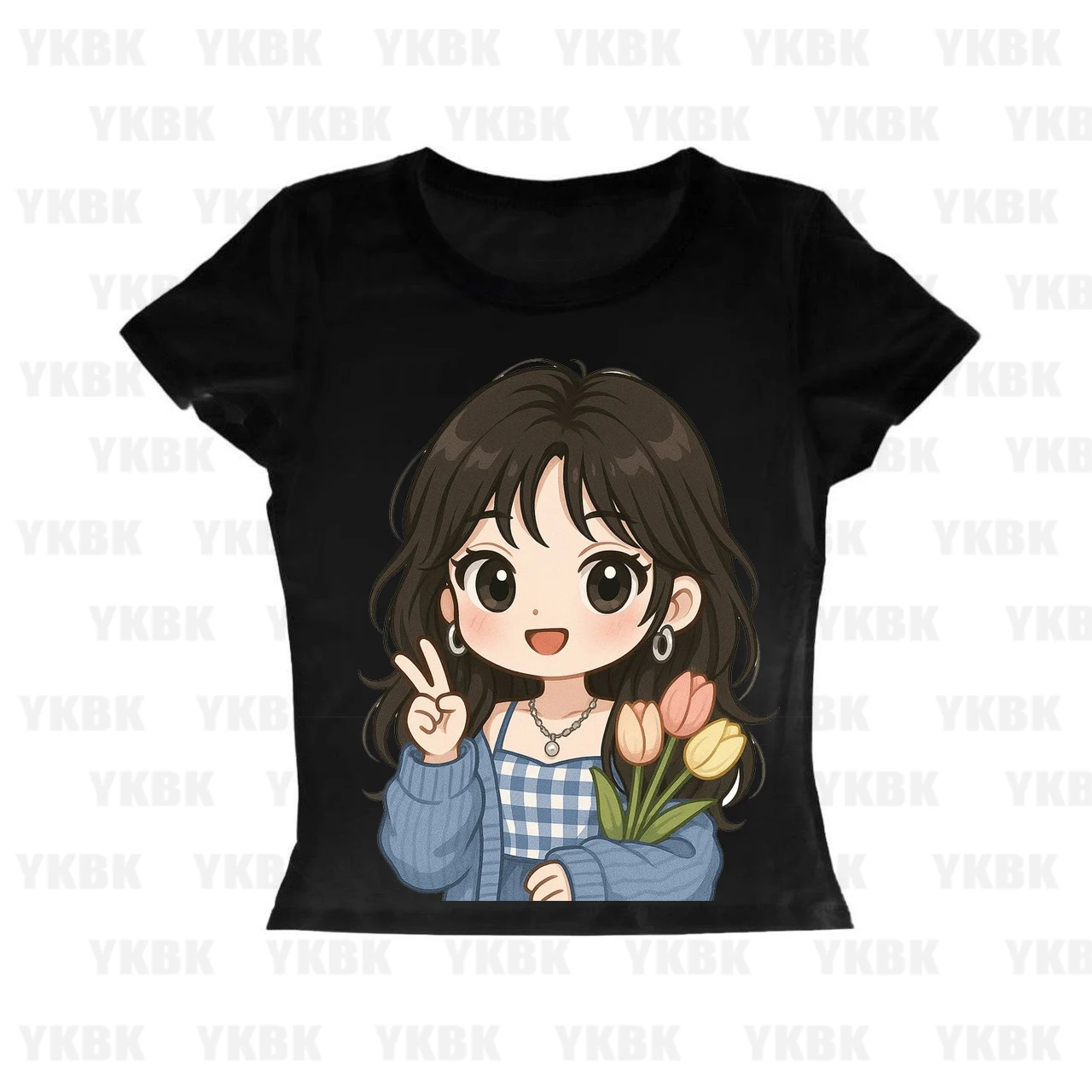 ชุดเสื้อยืดแขนสั้นลำลองน่ารักสำหรับสาวๆ เสื้อยืดลายการ์ตูนพิมพ์เต็มตัว ฤดูร้อนใหม่ น่ารัก