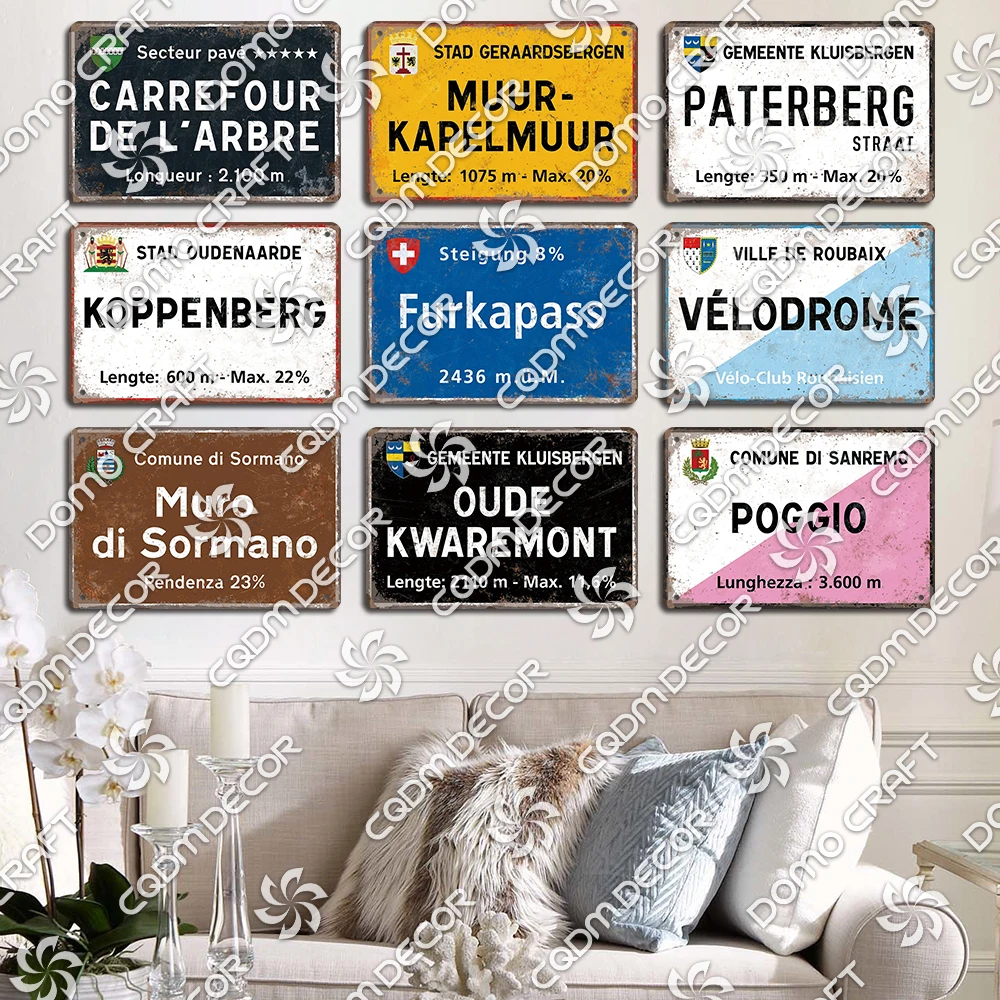 Cycling Race Landmark Tin Sign Vintage Metal Poster Road Signs Metal Plates Wall Art Decor for Bar Pub Club Garage Home