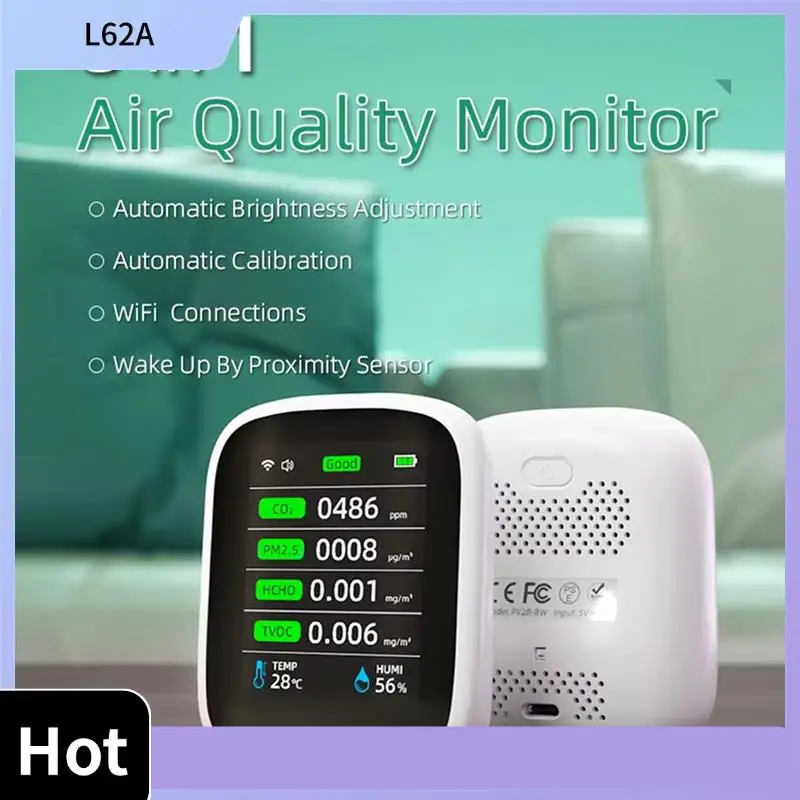 

L62A Tuya WIFI 8 и 1 Монитор качества воздуха HCHO TVOC PM1.0 PM2.5 PM10 Тестер Измеритель температуры и влажности Детектор углекислого газа