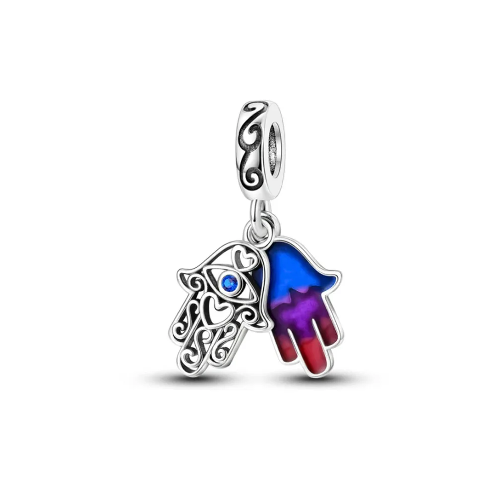 European 925 Fashion Blue Guardian Eye Palm Pendant fit Original Bracelet Pendant, Self designed Jewelry Gifts for Women
