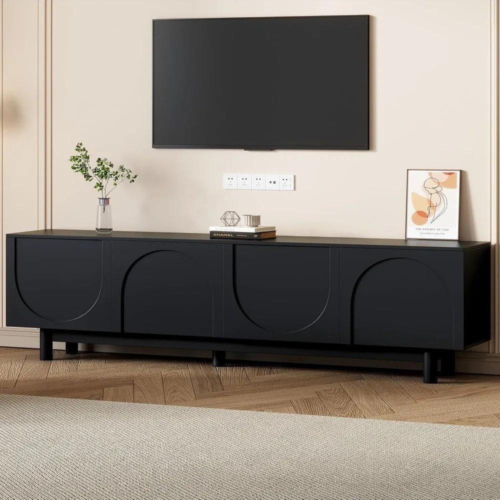 

Graceful TV Stand with Arch Cabinets for Televisions Up to 78'', Minimalist Entertainment Center with Solid Wood Legs and