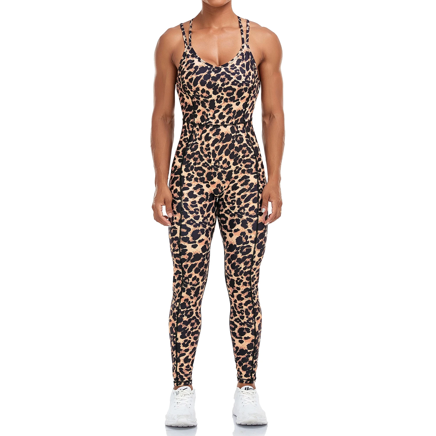 Leopard Backcross Yoga Sets One Piece Sleevelss Female Jumpsuit Overalls Beauty Back Sexy High Waist Leggings Women Bodysuit