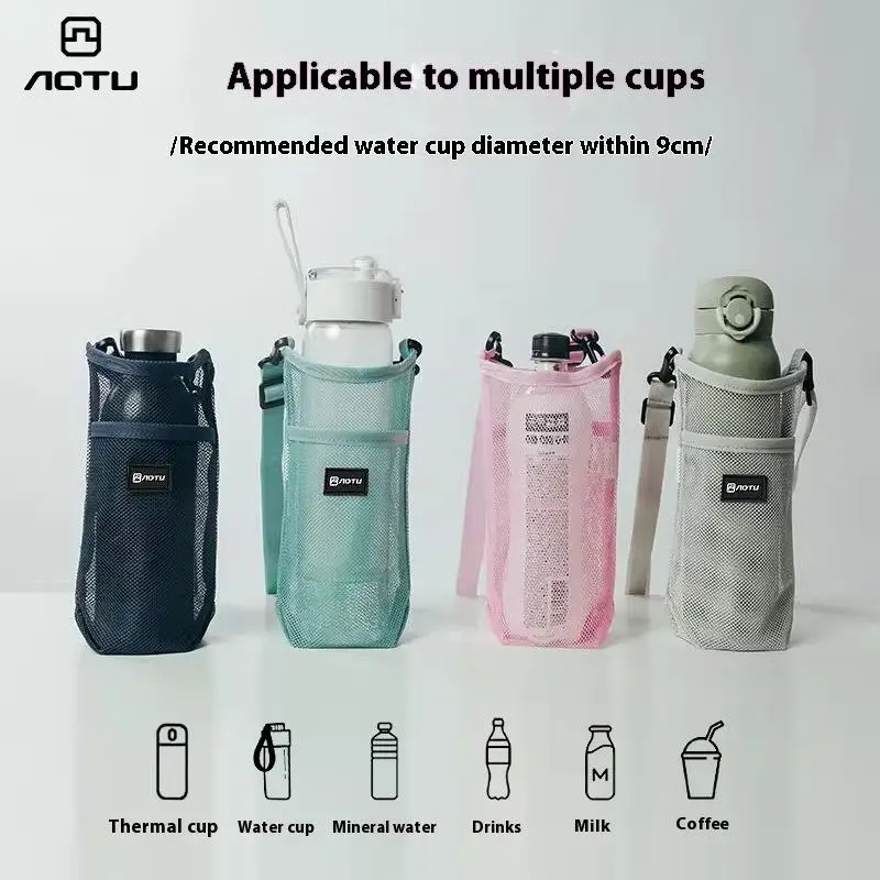 1 Buah Tas Ransel Jaring Pelindung Botol Minum Eksterior Model Gantung Miring, Kantong Sarung Botol Minuman, Tas Jinjing Minuman