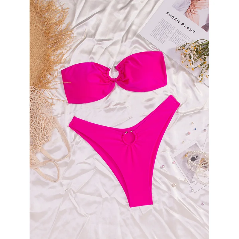 

New solid color two-piece swimsuit, strapless sexy bikinibikiniSwimwear wholesale beach