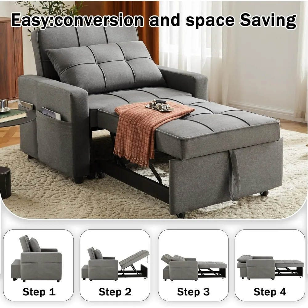 كرسي أريكة قابل للتحويل مع نائمة قابلة للسحب وأريكة فوتون مستلق باللون الأخضر الداكن #4