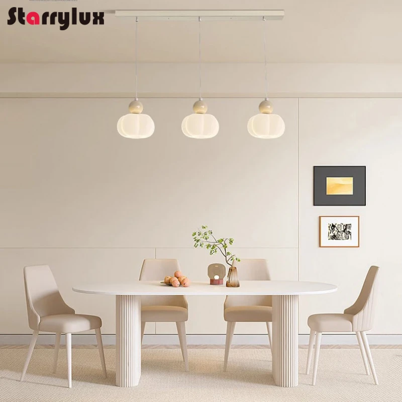 

Cream Pumpkin Pendant Light Modern 3-Headed Dining Room Lamp Bar Bedside Hanging Lights