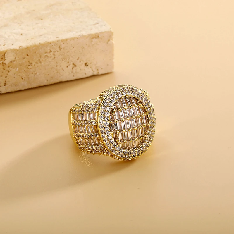 Size 7-11 Hip Hop 5A+ CZ Stone Paved Bling Iced Out Round Finger Rings for Men Rapper Jewelry Gold Silver Color