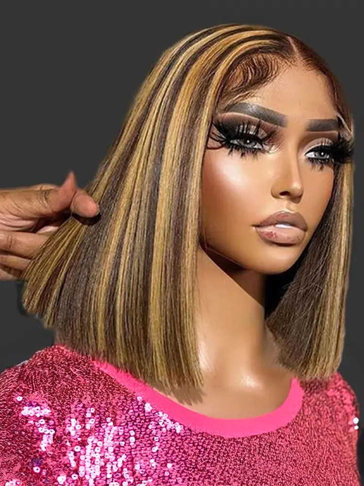 Resaltar la peluca Frontal de encaje Bob cabello humano Ombre rubio miel 13x4 Hd pelucas de cabello humano Frontal de encaje pelucas de colores prearrancadas en venta