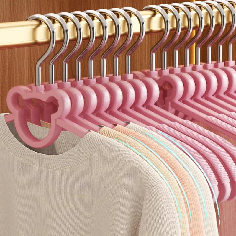 5/10PCS Pink/White Cute Bear Clothes Hangers,Non-Slip Space-Saving Slim PP Hangers for Coat Jacket Dress,Household Clothes Rack