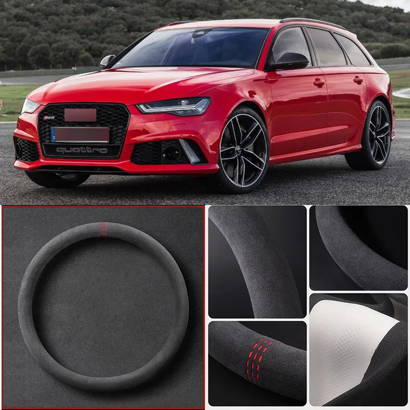 

Alcantara Anti-Slip Black Suede Leather Car Universal Steering Wheel Cover For Audi RS6 Car Accessories