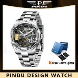 PINDU Watches Oil Pump Design Miyata 8215 Mechanical Movement Sapphire Mirror Waterproof Luminous Business Men Mechanical Watch