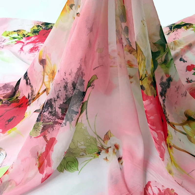 1 meter X 1.48 meter Vintage Floral Chiffon Fabric Soft Dress Skirt Hanfu Material 30D