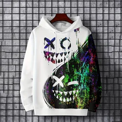 Sweatshirt Man Color Block Smile Print Cool Hoodies Y2k Blouse Pullover Kangaroo Pocket Long Sleeves Tops Fall Men's Clothing