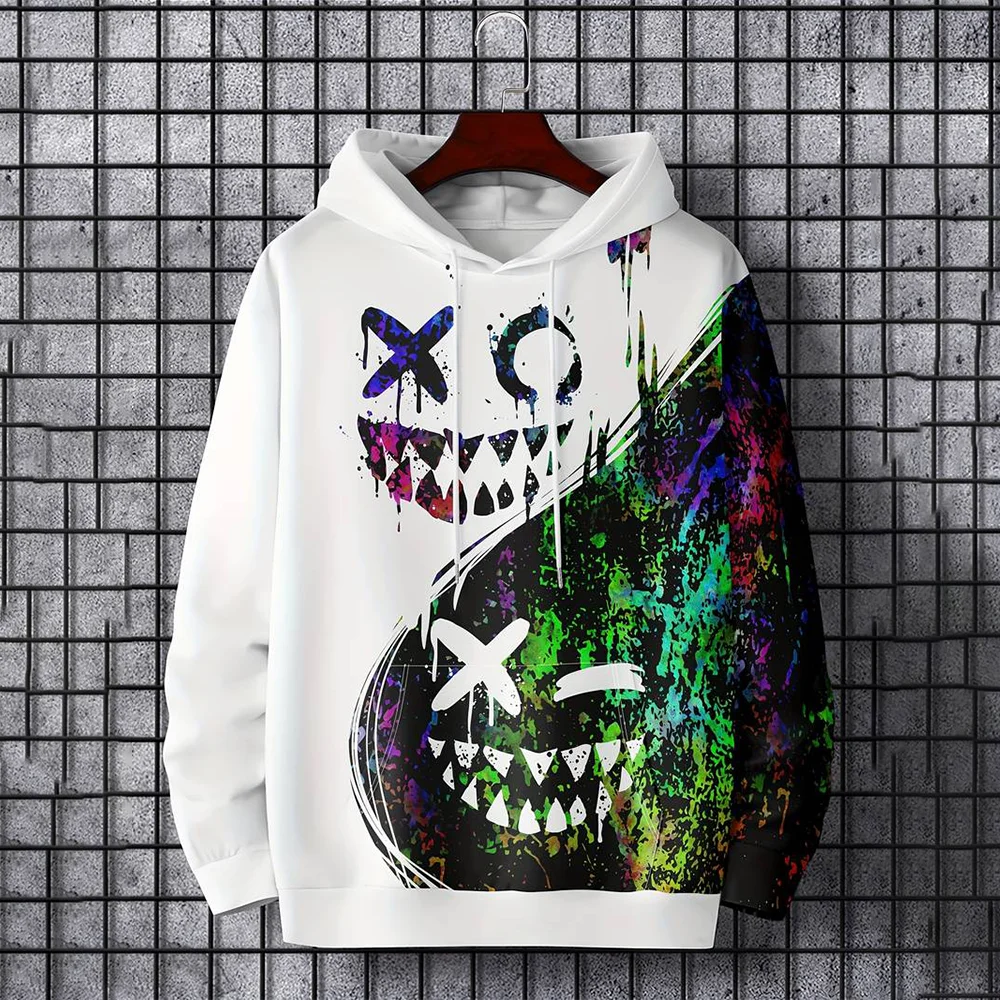 Bluza męska Color Block Smile Print Cool Bluzy Y2k Bluzka Pullover Kangaroo Pocket Długie rękawy Topy Jesienna odzież męska