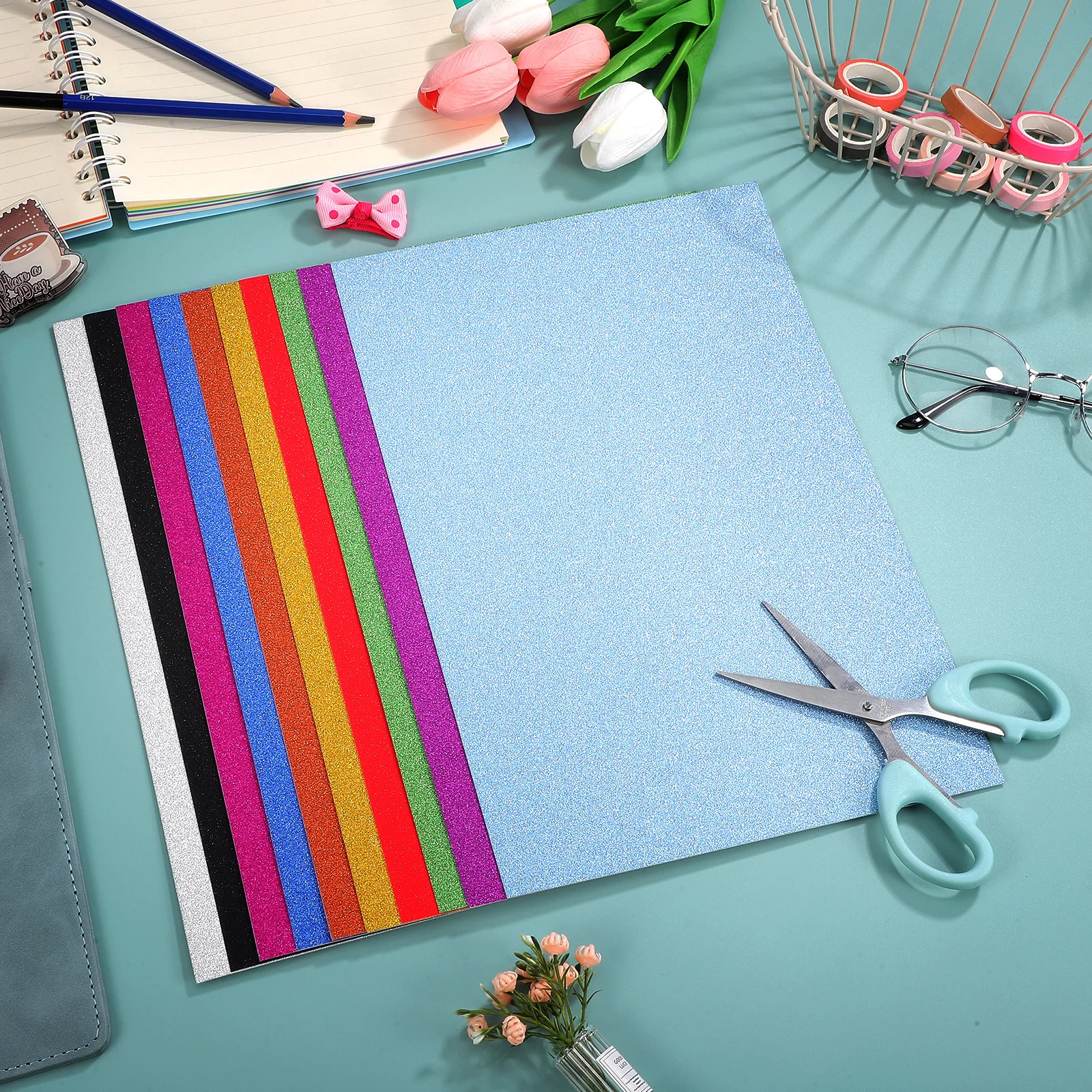 

60 Sheets Glitter Cardstock Moderate Thickness Eye Catching Glitter Effect Craft Paper Scrapbook Scrapbook Paper