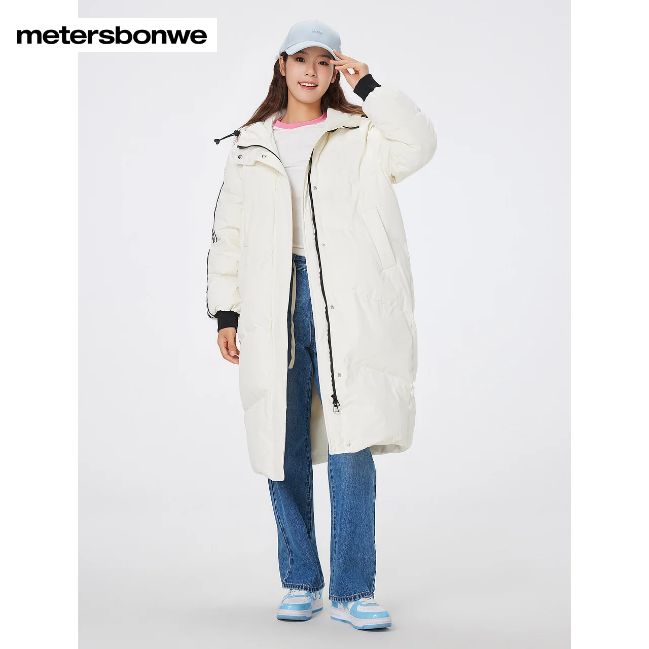 Metersbonwe Long Hooded Down Jacket Women Thick Winter Parker Coat Fashion Warm Jackets Casual White Outerwear Brand Tops