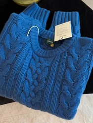 Korean Fashion Chic Fall Winter Blue Thick Knitted Warm Sweaters Jumper New Oversize Women O Neck Twisted Loose Pullover Ladies