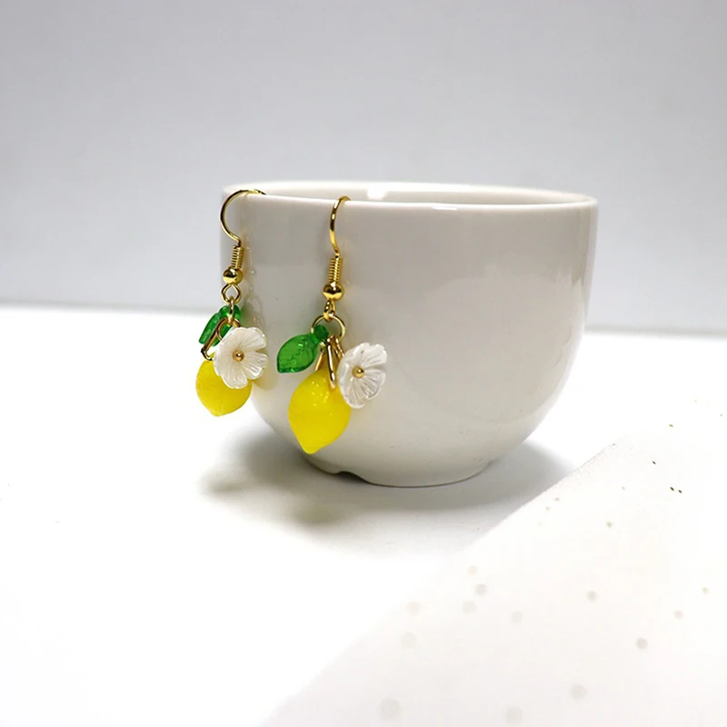 1Pair Creative Design Cute Resin Lemon Drop Earrings Holiday Gift For Girls Summer Vacation