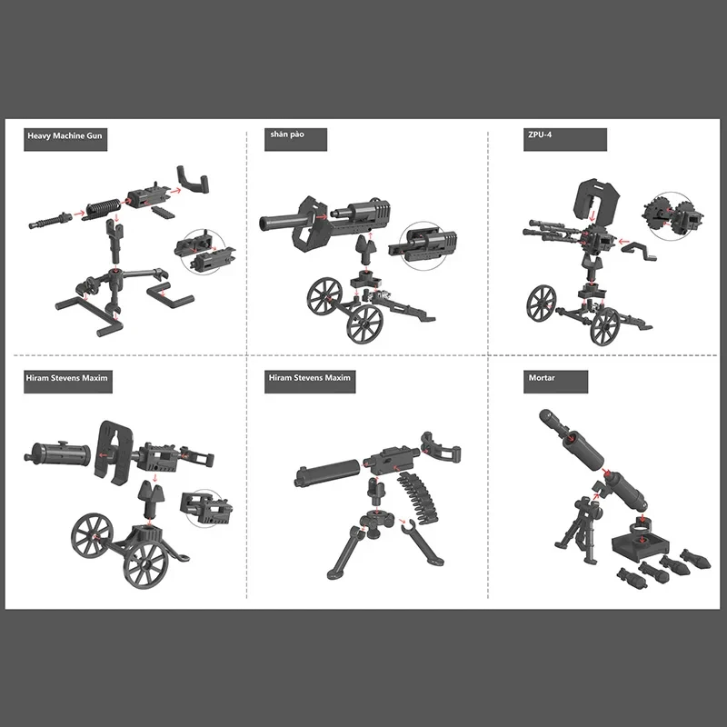 Militaire bouwsteenfiguren, bouwsteenfiguren, verplichte kanonnen, wapenmodellen, uitrustingssets, montagespeelgoed