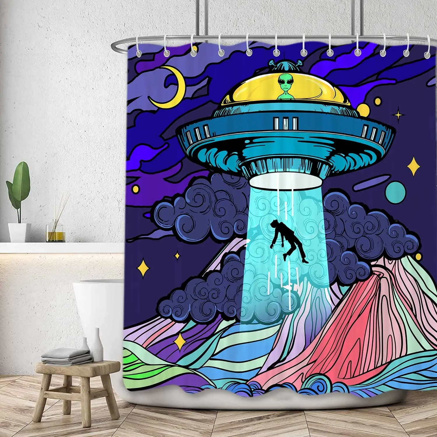 Funny Alien Cartoon Waterproof Shower Curtain Trippy Glasses Polyester 3d Bathroom Curtains for Girls Boys Home Bathtub Decor