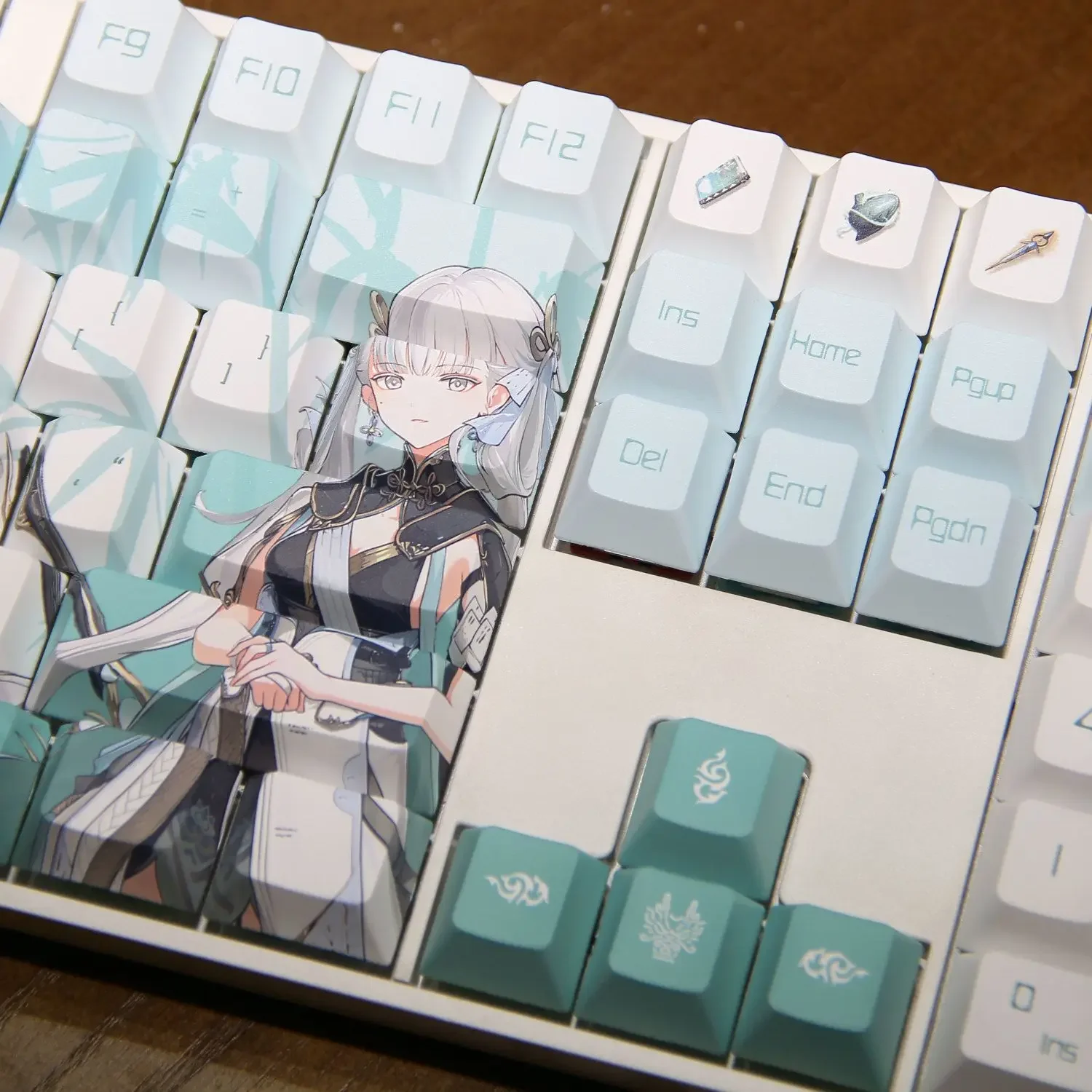 Tampa chave de jogo translúcida ondas wuthering jinhsi tema keycaps anime 120 chave pbt corante sub cereja mx switch para teclado mecânico