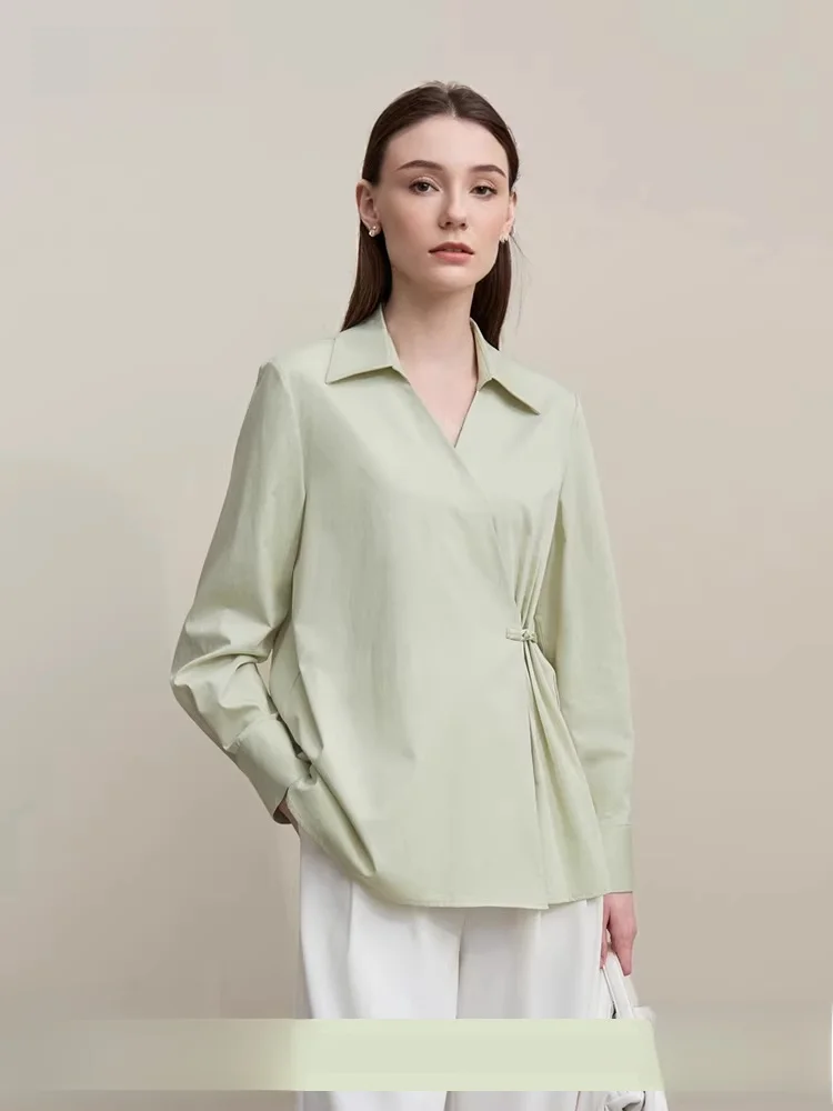 

Comfortable Cotton Feel Chinese Sle irt Women's Spring New Sle Turn-down Collar Button Front Long Sve Regular Fit Top