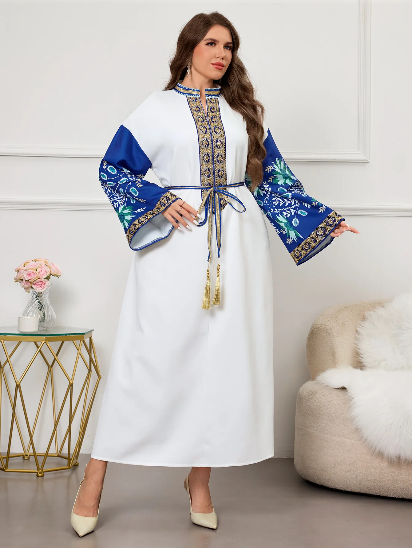 Abaya Robe femmes robes de soirée musulmanes Ramadan marocain dubaï Abayas Jalabiya broderie à lacets robes arabe longue Robe caftan