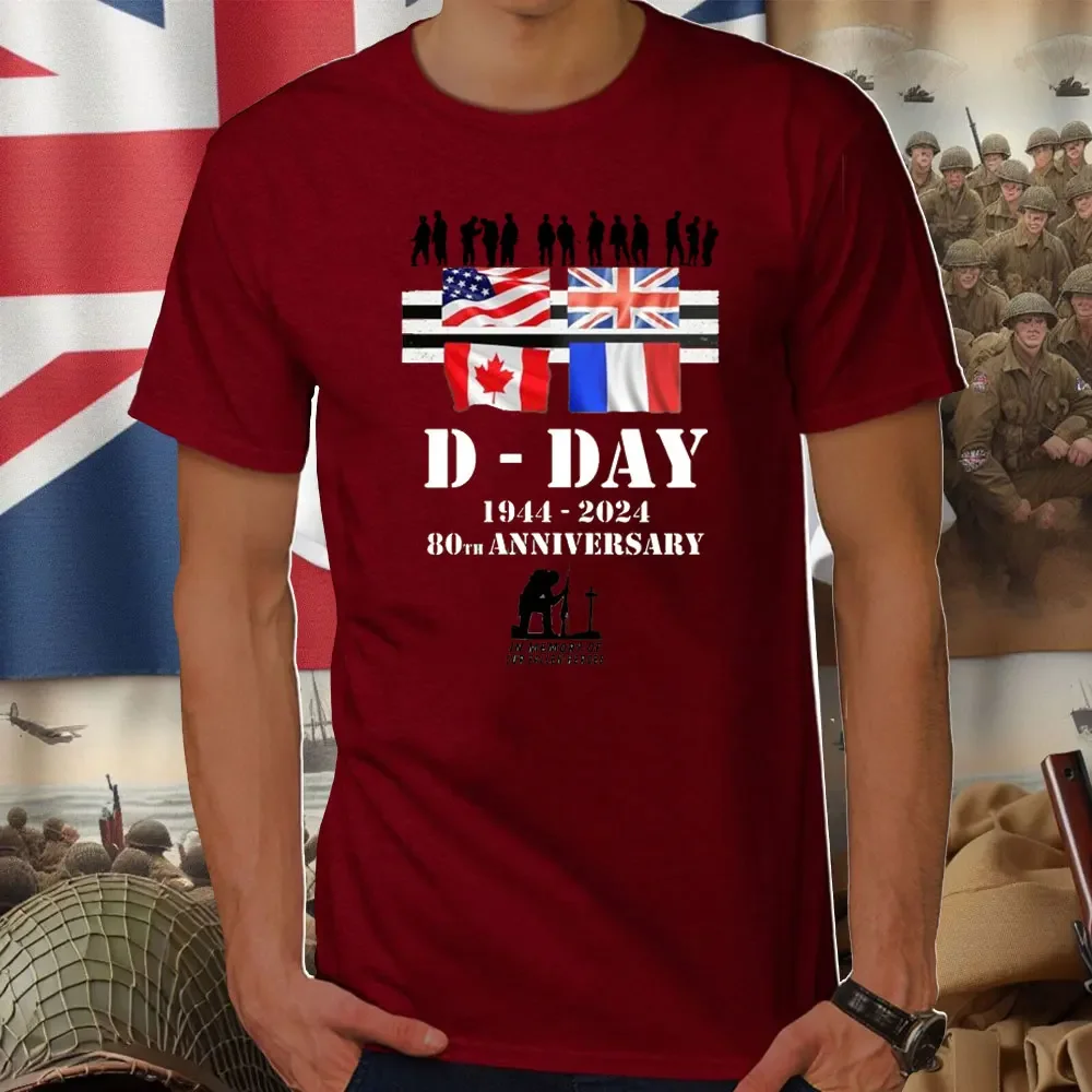 D-Day 80th Anniversary Cotton T-Shirt 1944-2024 Normandy Remembrance Military WW2 Men's Short-sleeved Summer Streetwear Shirt