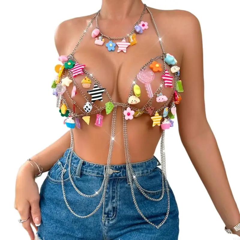 

W0YA женский бюстгальтер с бретельками на шее и кисточками, полые красочные подвески, украшения для тела, камзол