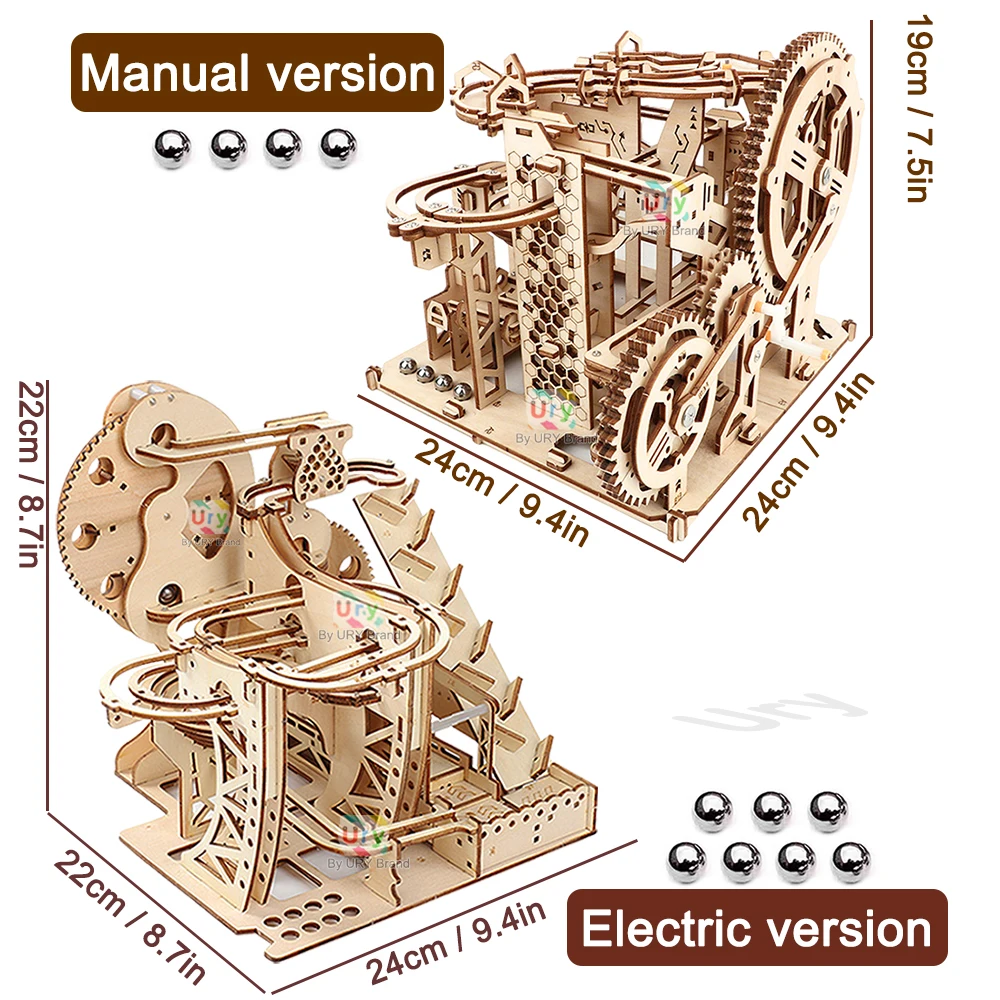 Ury 3D-Holzpuzzle, Marmor-Lauf-Set, Track-Gerät, mechanisches manuelles Modell, Wissenschaft, hoher Schwierigkeitsgrad, Labyrinth-Kugel, Montagespielzeug für Jungen