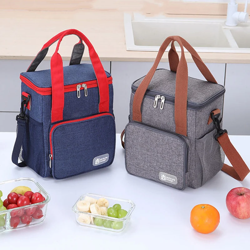 

Crosbody Lunch Bag Double Layer Large Capacity Hangbag Thermal Insulation Lunch Bag Portable Outdoor Picnic Food Storage Bags