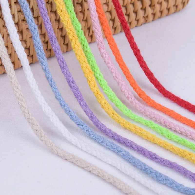 10Yards 5mm Colored Twisted Cord Rope 100% Cotton Rope Cords Craft Decorative Twisted DIY Handmade Bag Drawstring Accessories