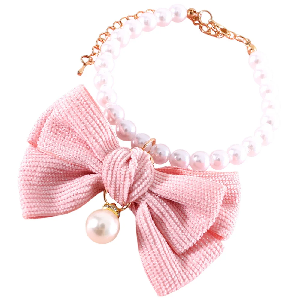 

Pearl Pet Collar with Bowknot Lightweight Cat Accessory for Festival Party Wear Decorative Puppy Kitten Necklace