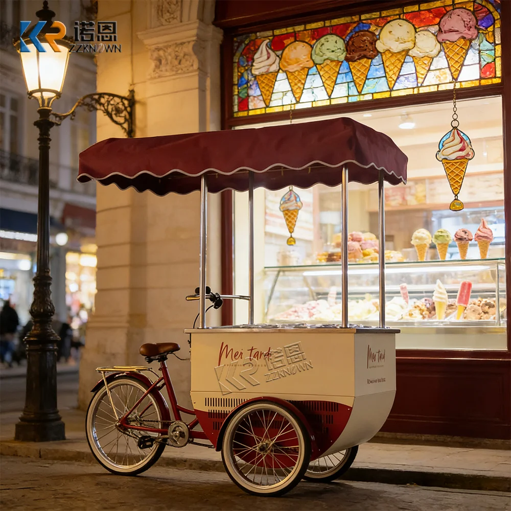 

Professional Mobile Food Cart Outdoor Roasted Nut Snack Kiosk Modern Vendor Ice Cream Cart ith Stainless Steel Countertop