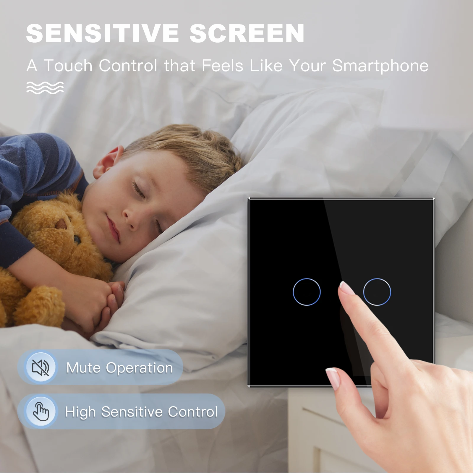 BSEED 벽 조명 스위치 1/2/3 갱 센서 터치 스위치 EU 표준 크리스탈 스크린 패널 홈 블루 백라이트 220v