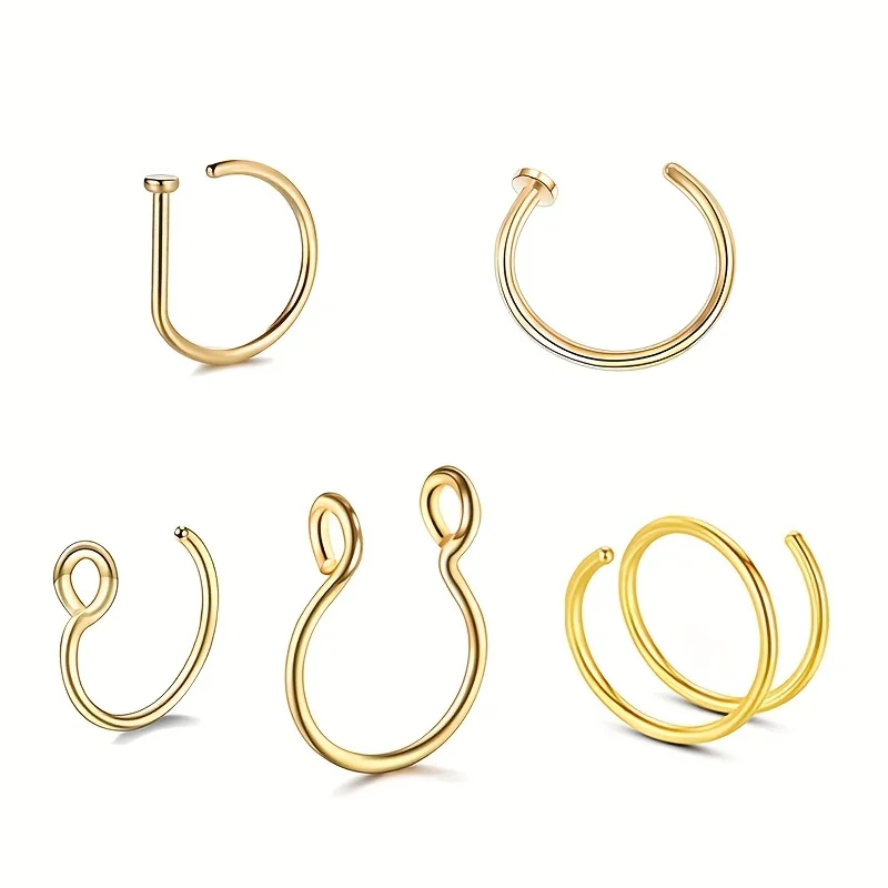 3Pcs/5Pcs Fake Piercing Nose Lip Ring Clip For Men Stainless Steel Fake Nose Septum Ring Body Jewelry Unisex