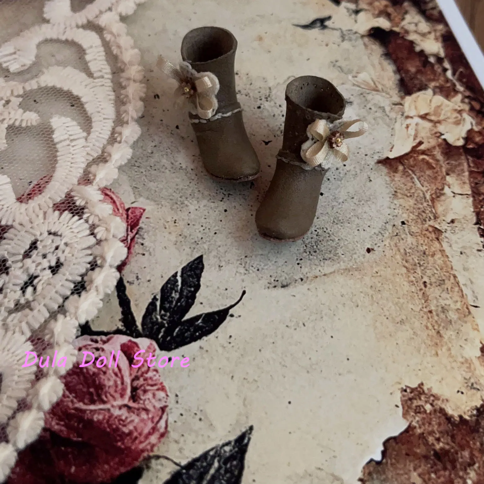 デュラ人形手作りヴィンテージ花柄マルチカラー人形ハーフブーツスクエアトゥブライス Landoudou Landazz ob24 ob22 bjd 人形