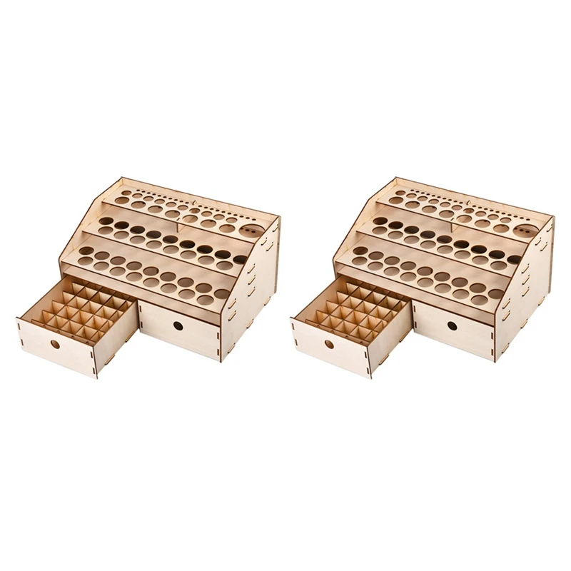 2X DIY Wooden Organizer Paint Bottles Display Rack Brushes Holder Stand Storage Model Tool