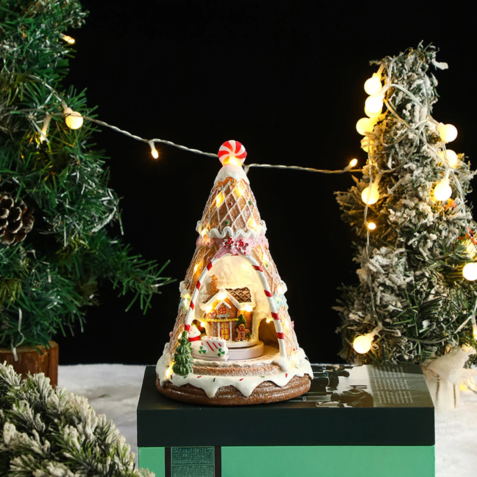 Christmas Tree Shaped Music Box Creative Luminous Rotating Crystal Ball Navidad New Year Party Gifts Xmas Decoration Accessory