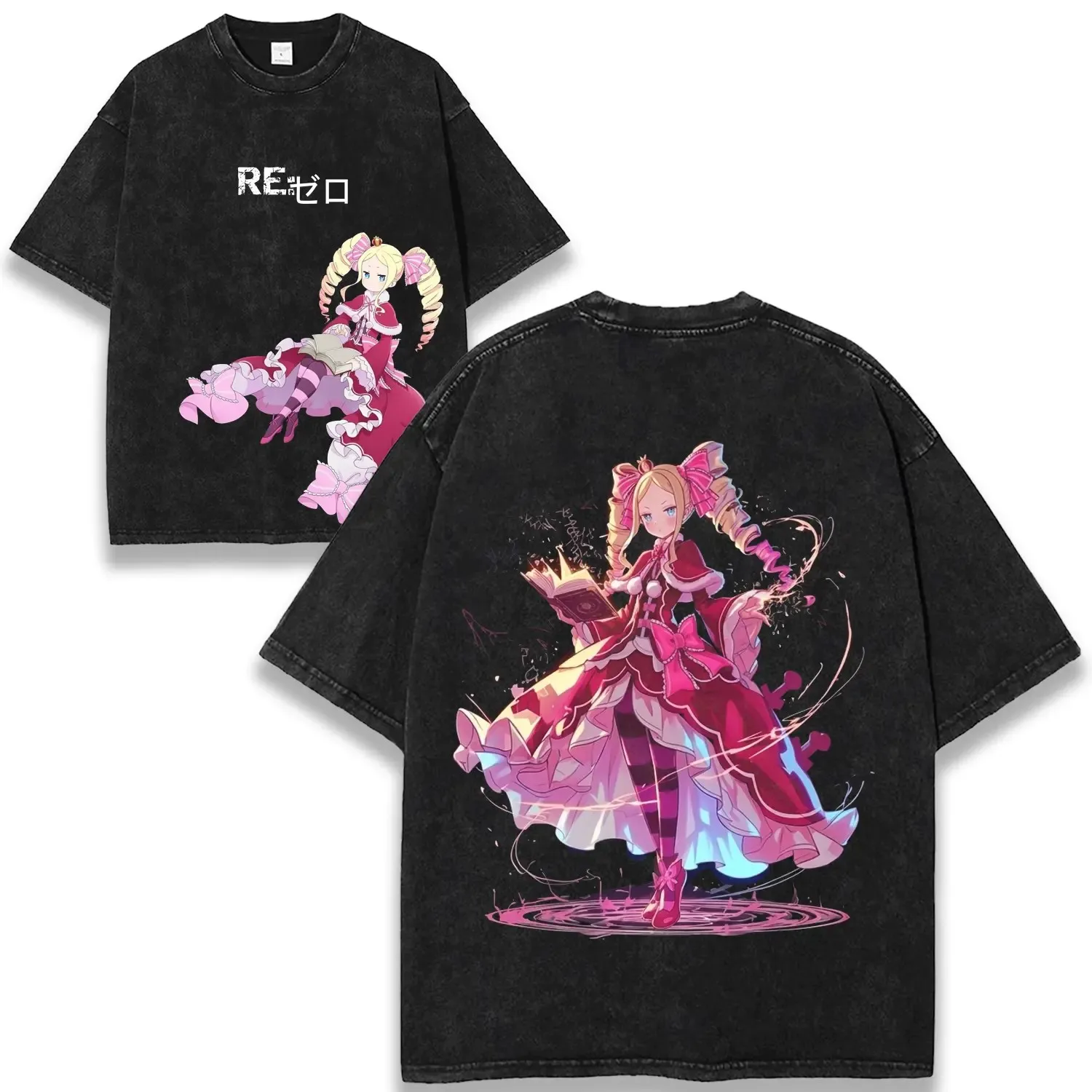 Anime Re:ZERO Starting Life in Another World T-shirt Beatrice Graphic T Shirt Washed Casual Cotton Tees Tops Summer Men Clothing