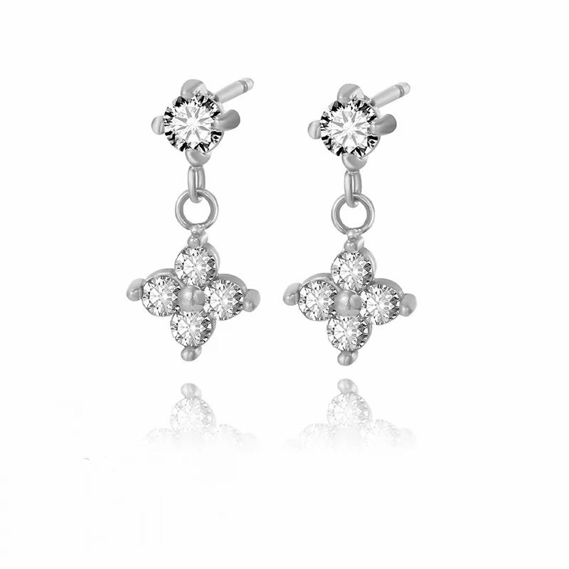 ENSHIR Four Leaf Flower Zircon Pendant Stud Earrings For Women Delicate French Fashion Wedding Lady Jewelry Gifts Wholesale