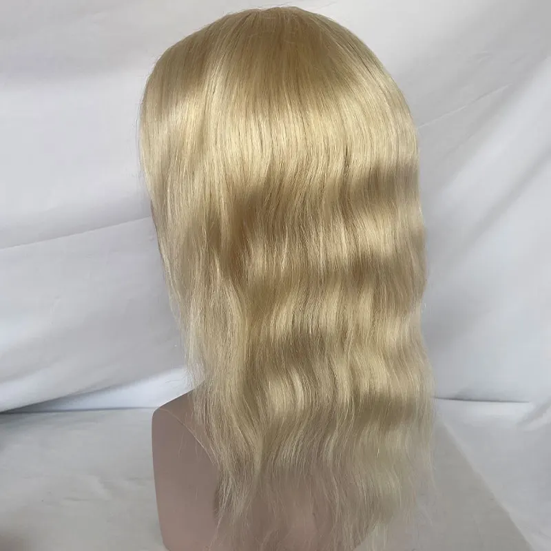 12Inch Lang Haar Vervangingssysteem Voor Heren Blonde 613 # Pu Toupee 100% Europese Maagd Menselijk Haar Stukken Kant Front Man Pruiken